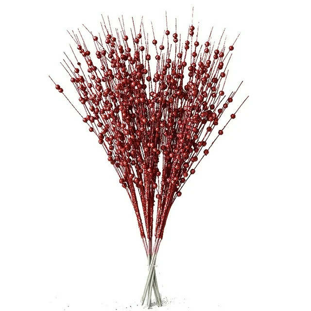 10 pack Christmas Glitter Berries Stems, Red Artificial Berries Stems 19" Christmas Picks Decorat... | Walmart (US)