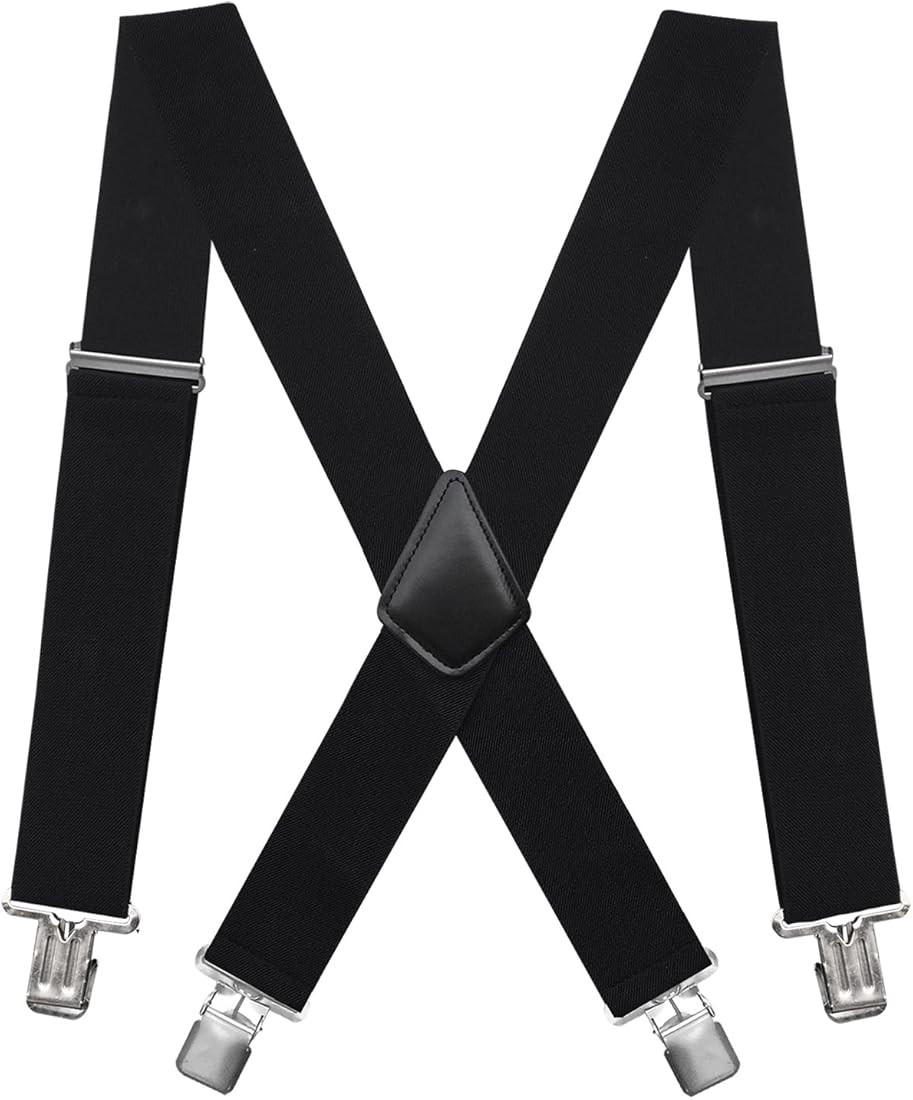 Fasker Mens Suspenders X-Back 2" Wide Adjustable Solid Straight Heavy Duty Clip Suspenders for Me... | Amazon (US)