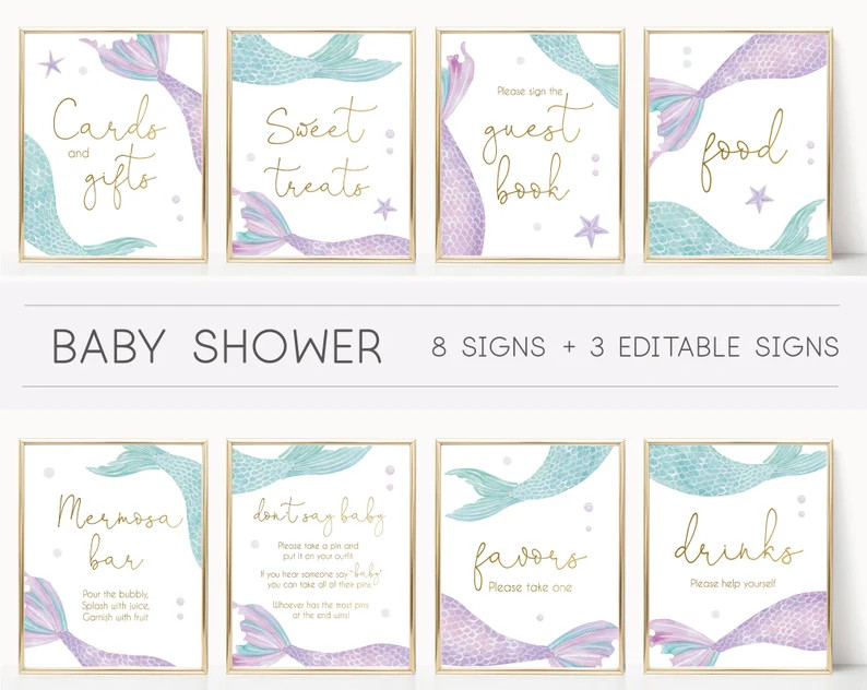 Mermaid Baby Shower Sign, Baby Shower Sign Bundle, Under the sea, Editable Sign, Baby shower Deco... | Etsy (US)