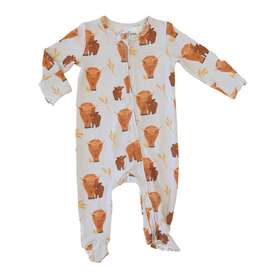 Happy Highland Cows Zipper Footie | Caden Lane