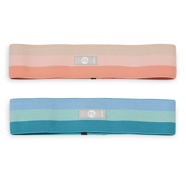 POPSUGAR Fabric Hip Bands, Set of 2 No-Roll Glute Bands, Light & Medium Strength, Blue/Coral | Walmart (US)