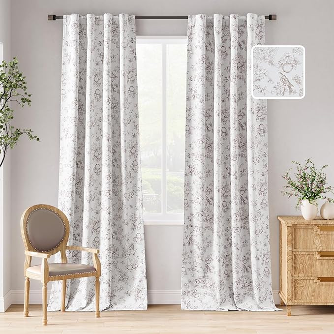jinchan 95% Blackout Floral Curtains 96 Inches Long, Printed Flower Taupe Blackout Curtain for Be... | Amazon (US)