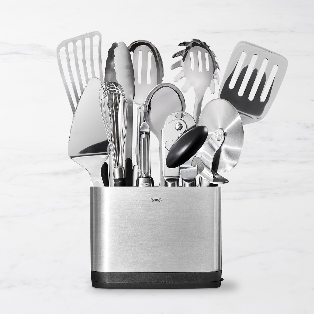 OXO Stainless-Steel Utensils with Utensil Holder, Set of 15 | Williams-Sonoma