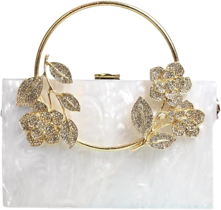 Women Acrylic Evening Clutch Marble Pattern Carved Circle Handle Handbag Square Box Bag for Eveni... | Amazon (US)
