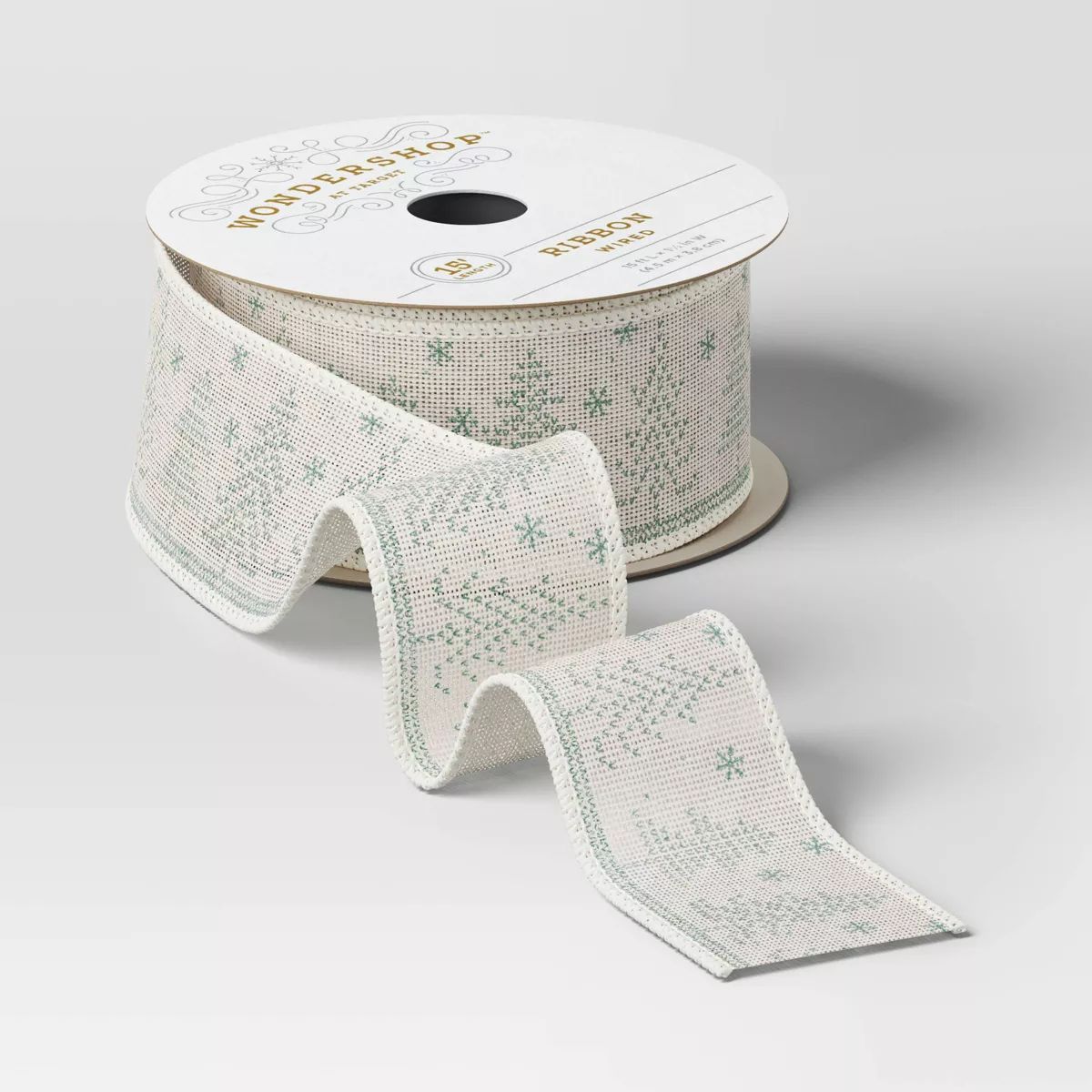 1.5" Tree Pattern Fabric Christmas Ribbon 15' Green/White - Wondershop™ | Target