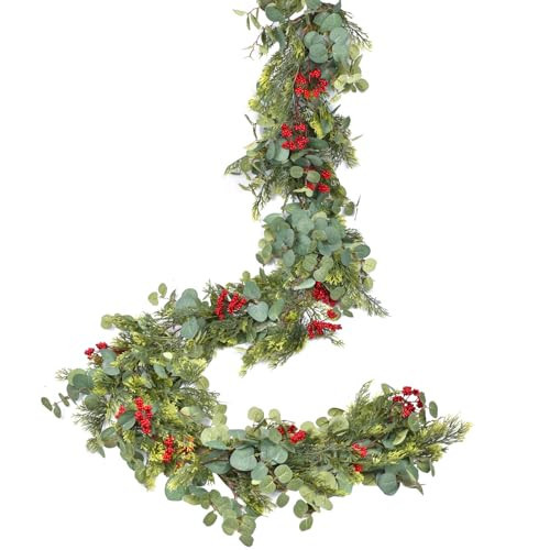 Lvydec Christmas Pine Christmas Garland,6Ft Realistic Artificial Faux Greenery Garland with Berry and Eucalyptus Leaves Cypress Garland for Mantle Holiday Fireplace Winter Decoration | Amazon (US)