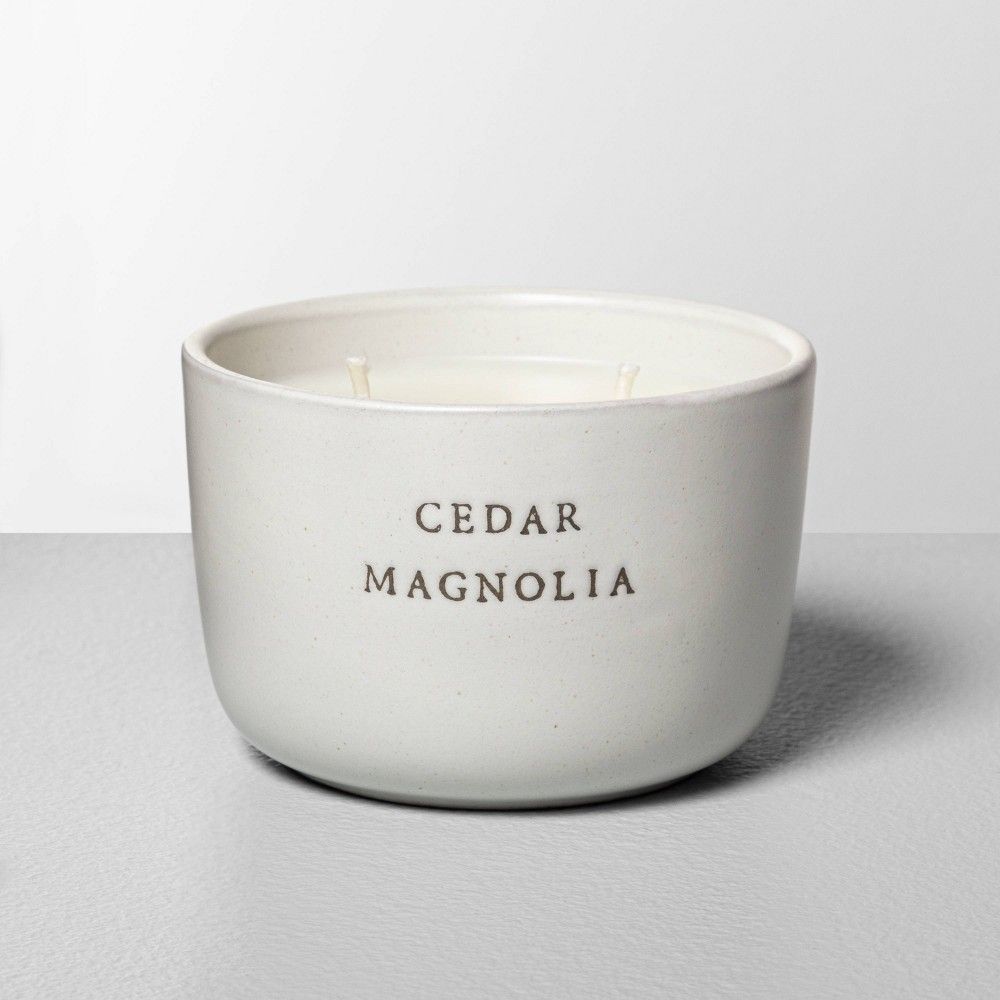 7.4oz Cedar Magnolia 2-Wick Ceramic Container Candle - Hearth & Hand with Magnolia | Target