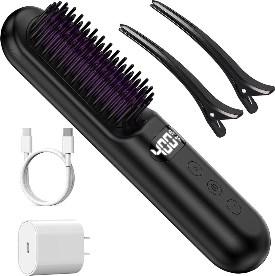 Cordless Hair Straightener Brush Electric Hair Straightening Comb Rechargeable 10000mAh Battery P... | Amazon (US)