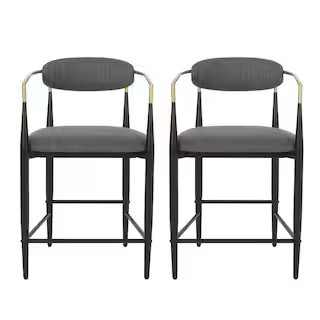 Noble House Boise 37.25 in. Charcoal and Black Low Back Wood Counter Bar Stool (Set of 2) Extra T... | The Home Depot