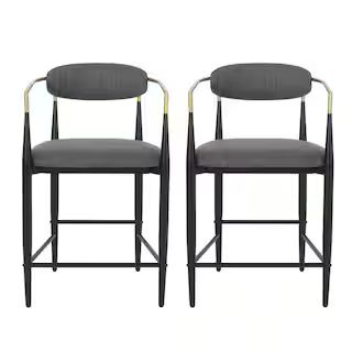 Noble House Boise 37.25 in. Charcoal and Black Low Back Wood Counter Bar Stool (Set of 2) Extra T... | The Home Depot