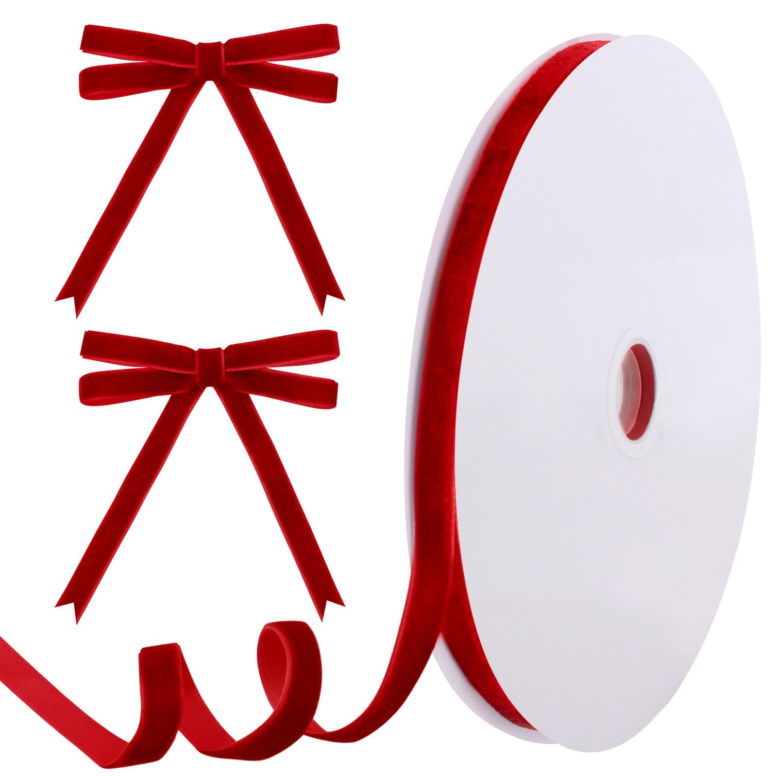 25 Yards Red Velvet Ribbon for Christmas Tree,3/8 Inch Velvet Christmas Ribbon for Gift Wrapping ... | Amazon (US)