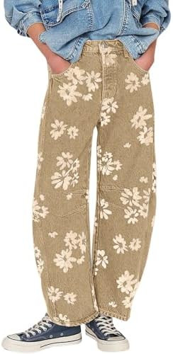 loveimgs Women Y2k Distressed Barrel Jeans Baggy Wide Leg Jeans Floral Printed Boyfriend Patchwor... | Amazon (US)