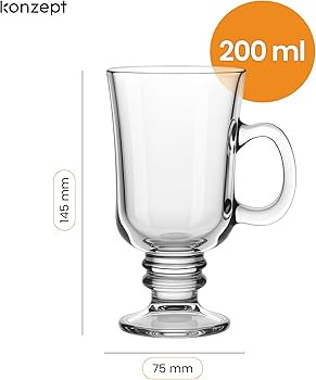 KONZEPT Irish Coffee Gläser mit Henkel und Stiel 200 ml – 6er Set hitzebeständig und spülmas... | Amazon (DE)