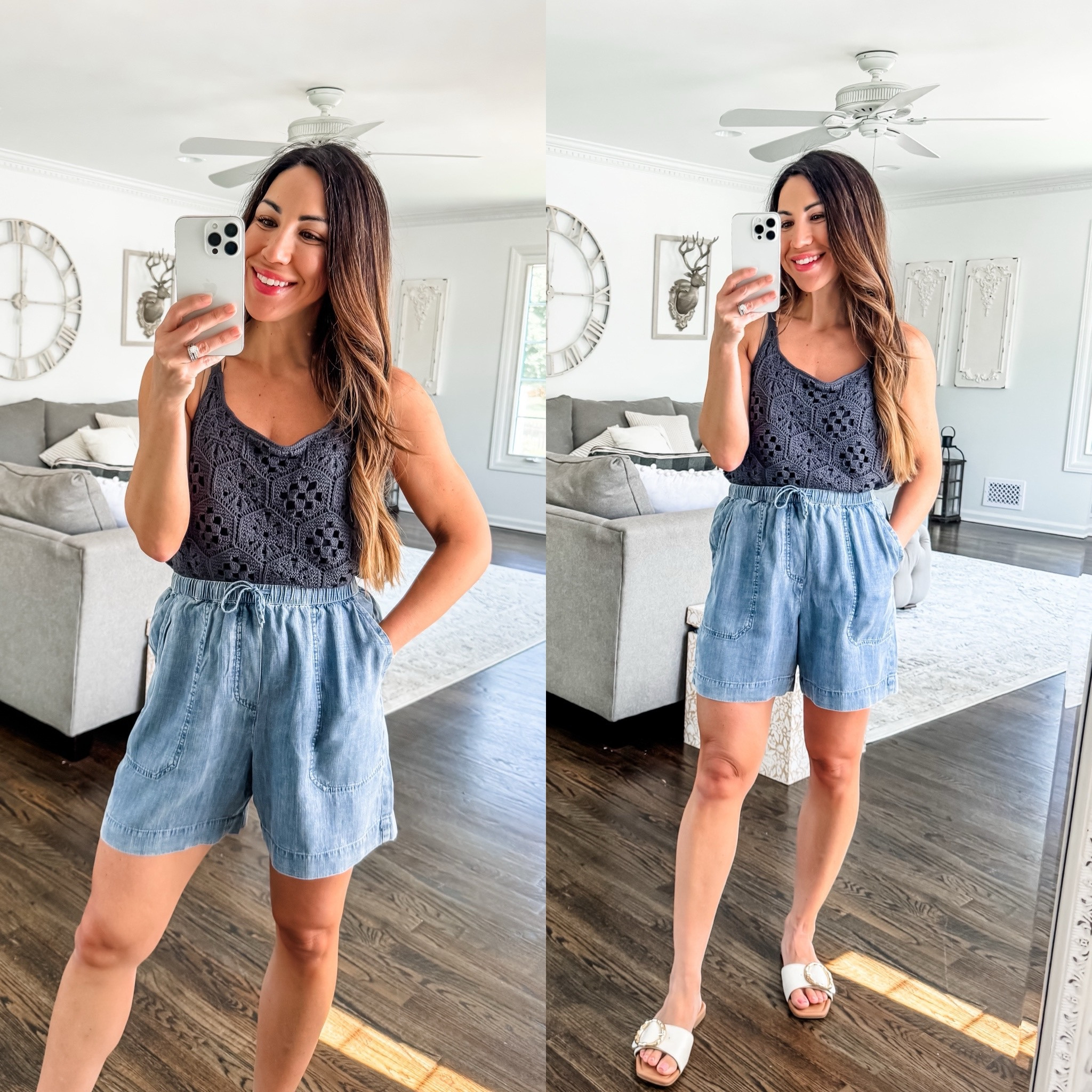 Code: tammysp24 at splendid. 
Xs chambray shorts. Small crochet tank 

#LTKOver40 #LTKSaleAlert
