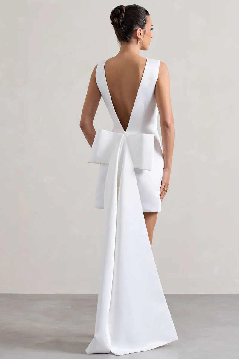 Peace | White Satin Mini Dress With Drape Detail | Club L London