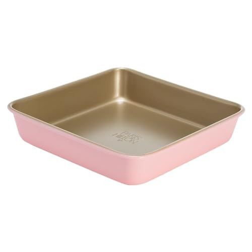 Paris Hilton Nonstick Carbon Steel Bakeware Collection, 9-Inch Square Cake Pan, Dishwasher Safe, Made without PFOA and PFAS, Pink Champagne Two-Tone | Amazon (US)