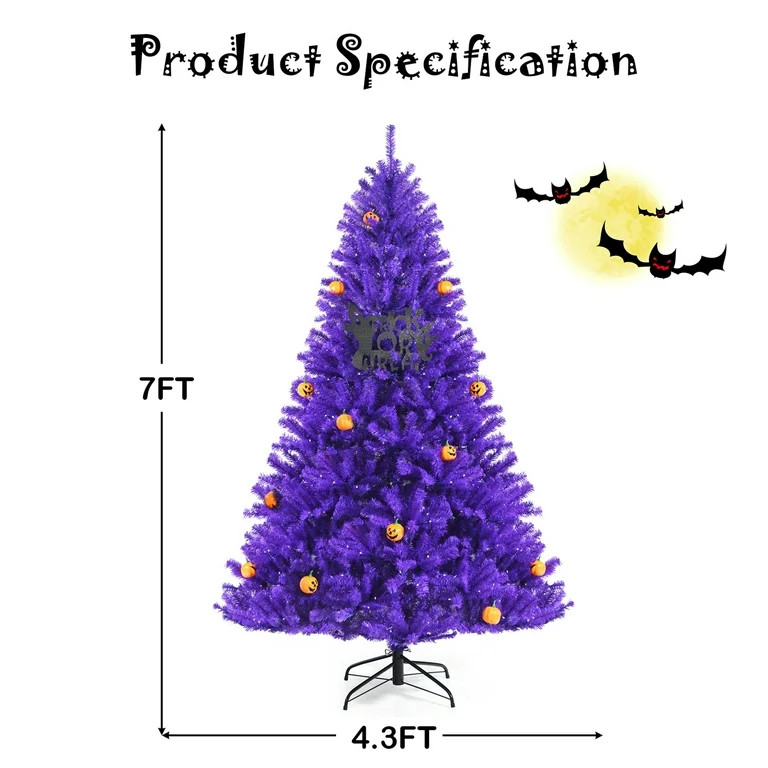 Gymax 7 FT Pre-lit Purple Artificial Christmas Halloween Tree w/ Mini Pumpkins | Walmart (US)