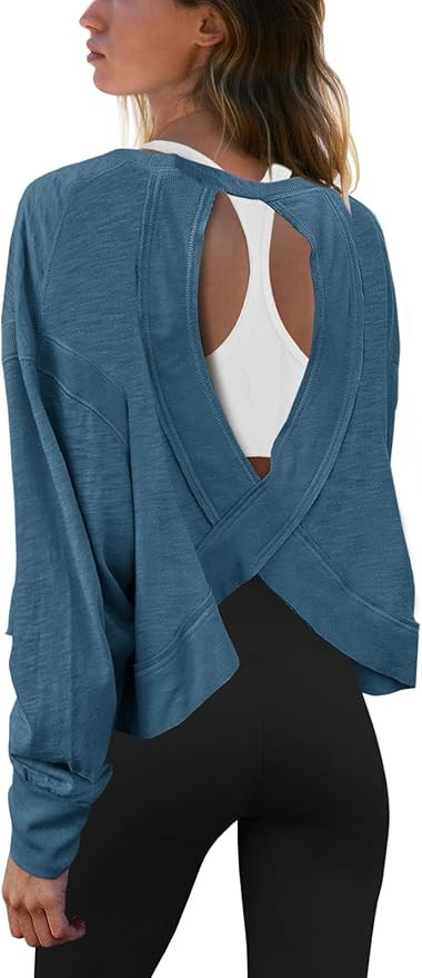 Panadila Womens Open Back Workout Top Long Sleeve Athletic Shirts Casual Crop Running Tee Y2k Yog... | Amazon (US)