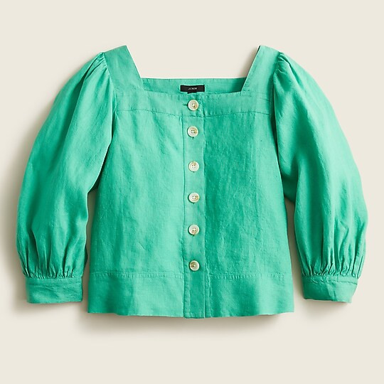 Squareneck button-front linen top | J. Crew US