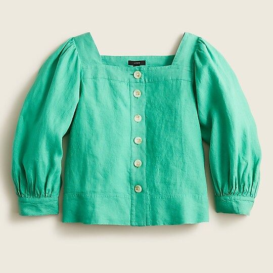 Squareneck button-front linen top | J.Crew US