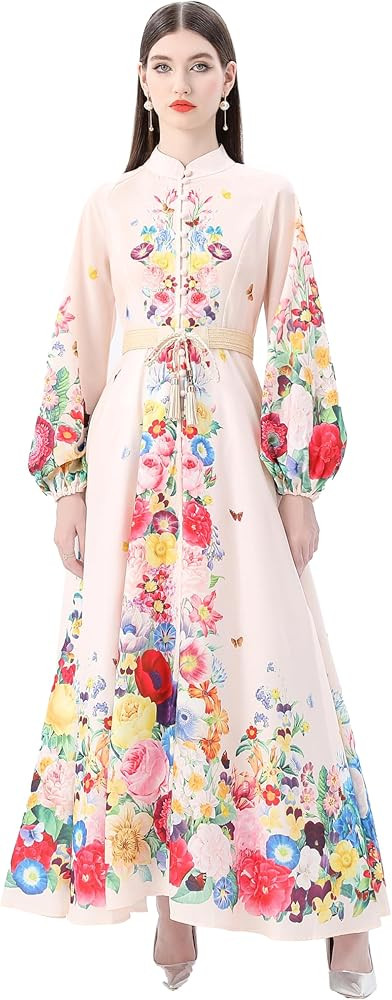 LAI MENG FIVE CATS Women's Floral Print Maxi Dress Flowy Casual A-Line Ruffle Wrap Dress | Amazon (US)