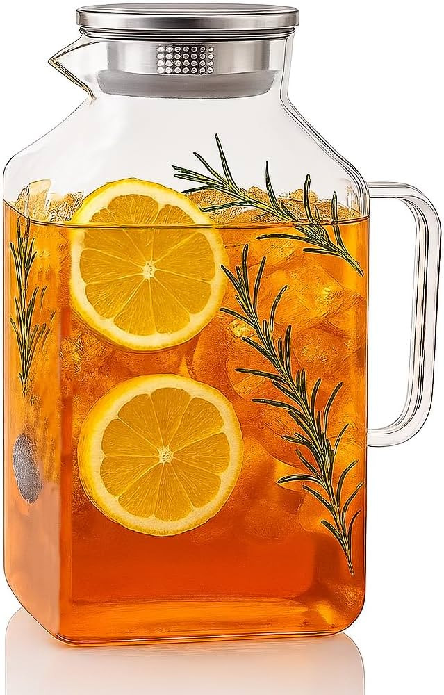Glass Pitcher, 3.6L Glass Water Pitcher with Tight Stainless Steel Lid, Heat Resistant Borosilica... | Amazon (US)