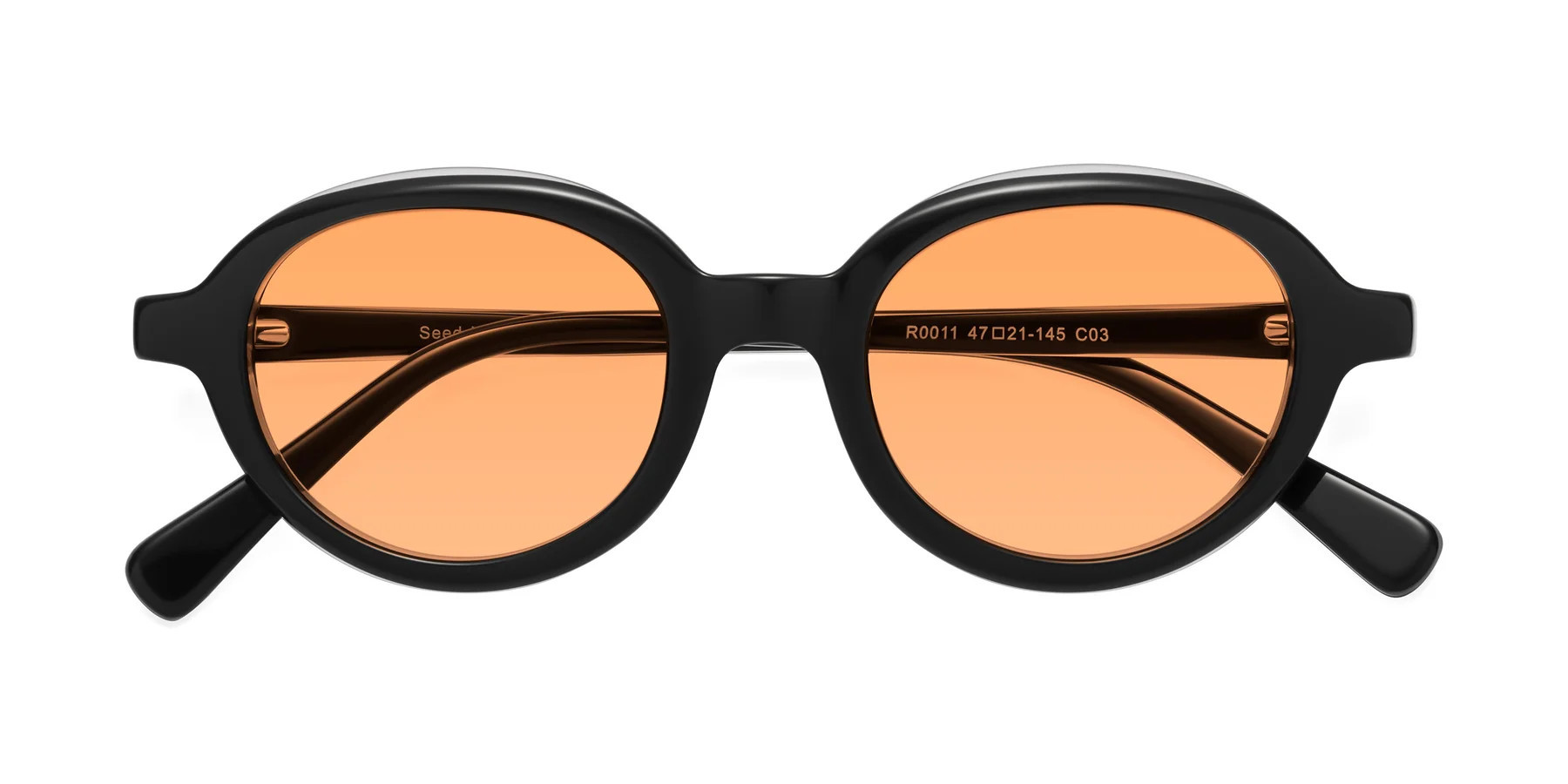 Black / Clear Geek-Chic Acetate Oval Tinted Sunglasses with Medium Orange Sunwear Lenses - Seed | Yesglasses