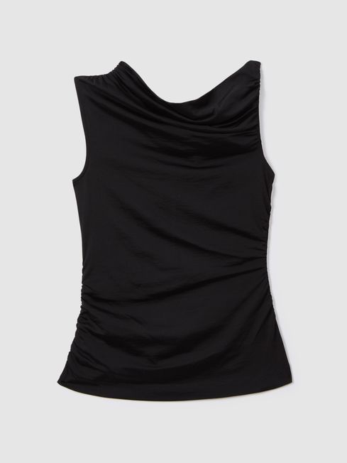 Reiss Black Dylan Ruched Off-The-Shoulder Top | Reiss UK