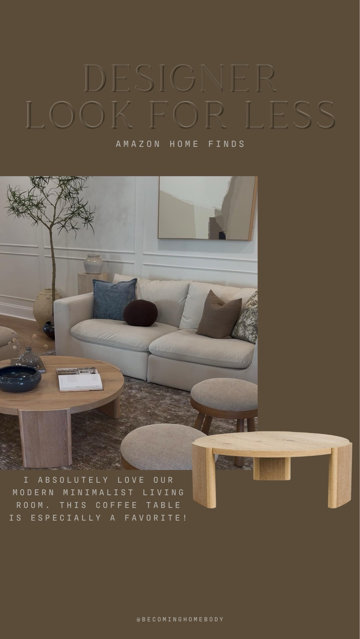 The prettiest Amazon coffee table! What a gorgeous designer look-for-less 🤍 Such a beautiful light wood tone!