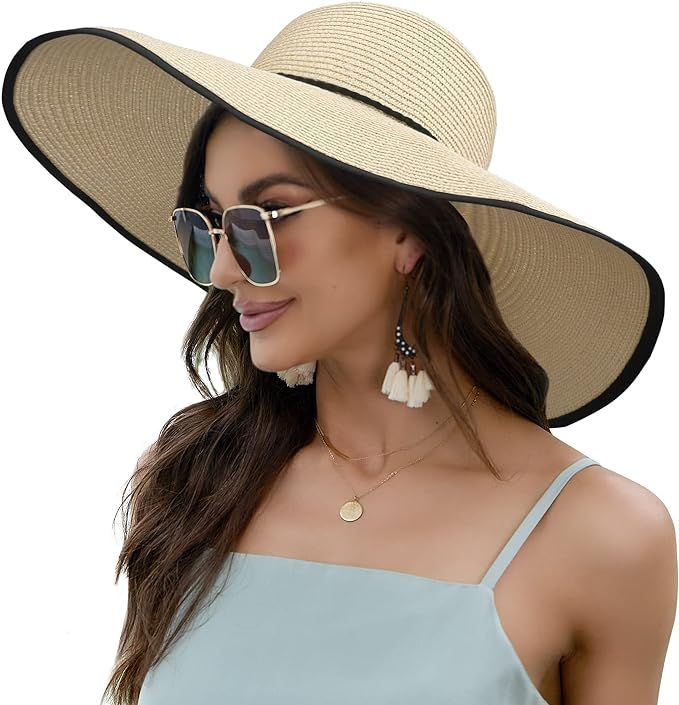 Naivlizer Women Wide Brim Sun Hat UPF50 Straw Summer Hat Floppy Beach Hat Roll-Up | Amazon (US)