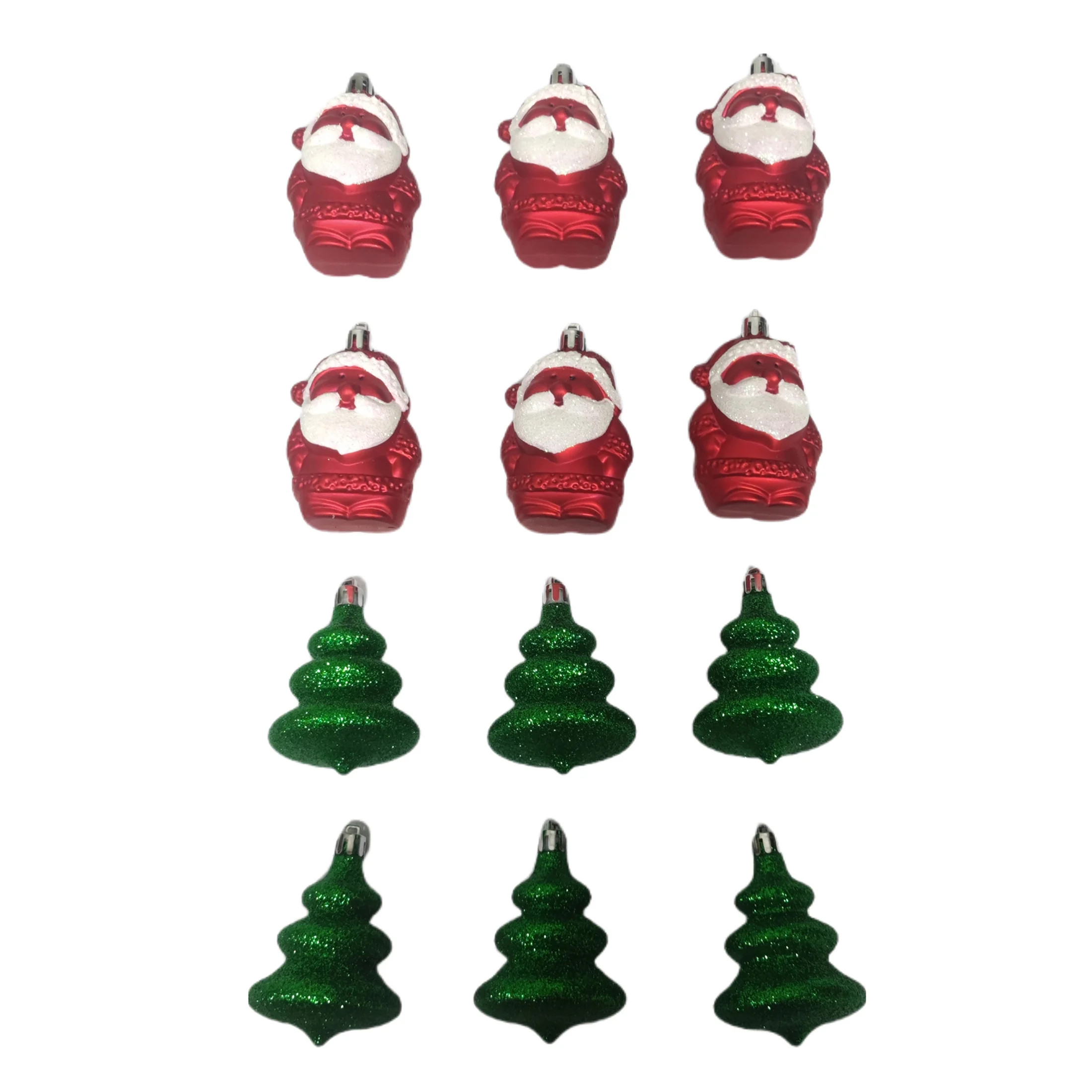 Red and Green Tree and Santa Shaped Shatterproof Christmas Ornaments, 12 Count, Holiday Time | Walmart (US)