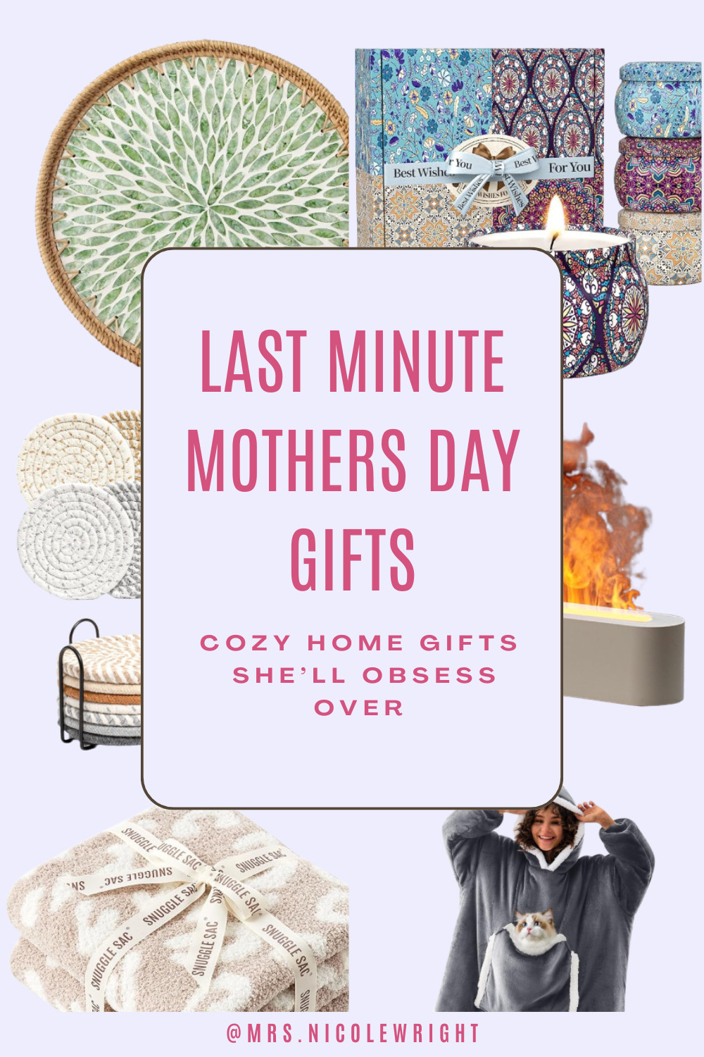 Last minute Mother's Day gifts that are actually GOOD — not just filler! 😄 These cozy home finds all ship in time and I am obsessed with every single one. The tabletop fireplace, the Snuggle Sac wearable blanket, the boho candle gift set and the woven tray are my personal favorites. Everything is linked below — shop before Sunday! 💕 

 #LTKMothersDay #LTKmomlife #LTKselfcare