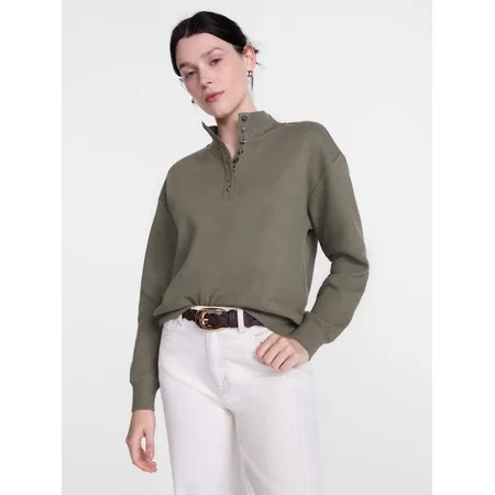 Scenario Women s and Women s Plus Waffle Knit Button Top with Long Sleeves  Sizes XS-4X | Walmart (US)