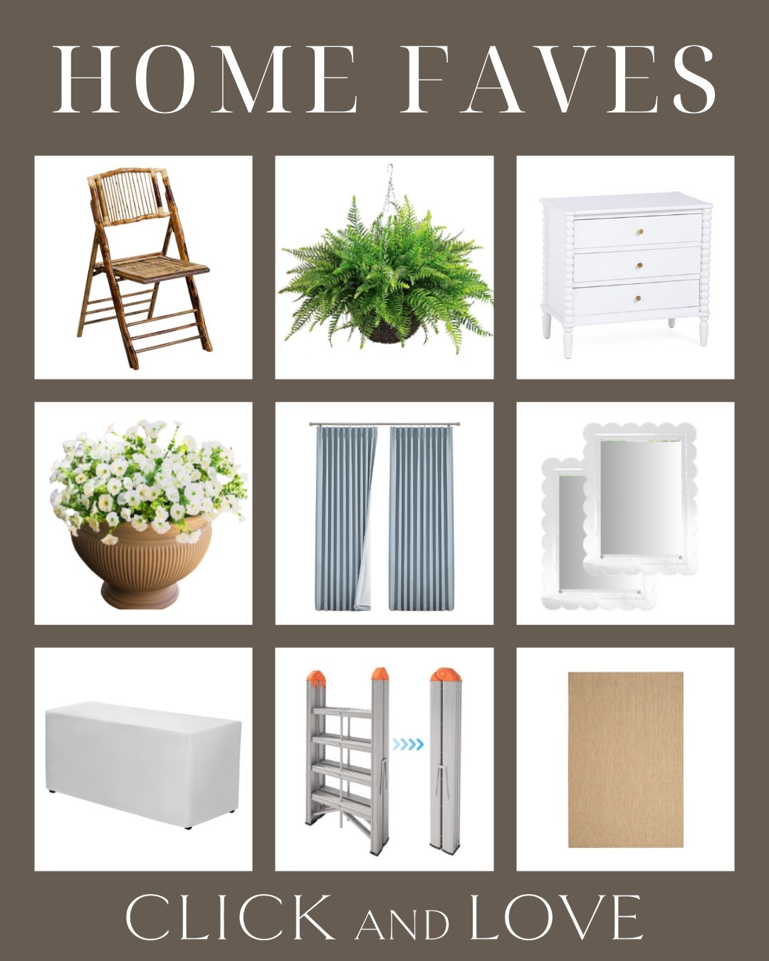 Most Loved home favorites from this past week! Loving this new collapsable ladder! Can't believe how small it folds up for easy storage!

Home decor, home accents, bamboo chairs, folding chairs, picture frames, scalloped frames, acrylic frames, family photo, upholstered dining chair, sisal rug, faux ferns, morning glories, faux florals, outdoor home, tablecloth, fitted tablecloth, most loved home finds, amazon home, found it on Amazon, curtains, pinch pleat, look for less, interior design, traditional home decor, modern design, nightstand, end table, side table 

#LTKHome #LTKStyleTip #LTKFindsUnder100