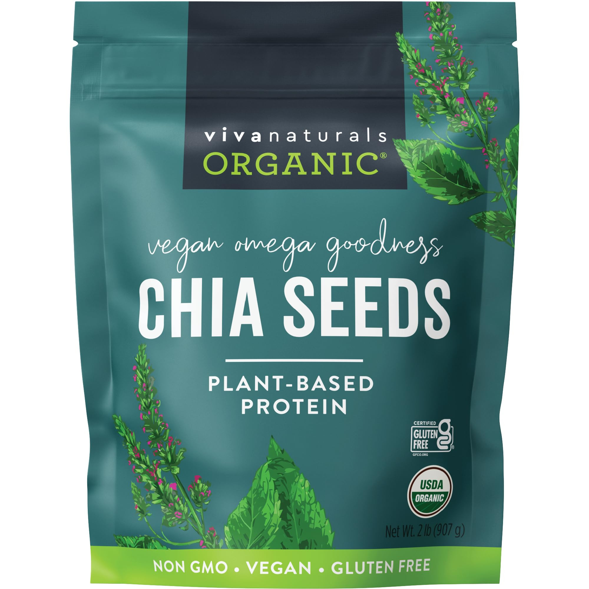 Viva Naturals Organic Chia Seeds, 2 lb, 32 Oz – Plant-Based Omega-3 and Vegan Protein, Gluten F... | Amazon (US)