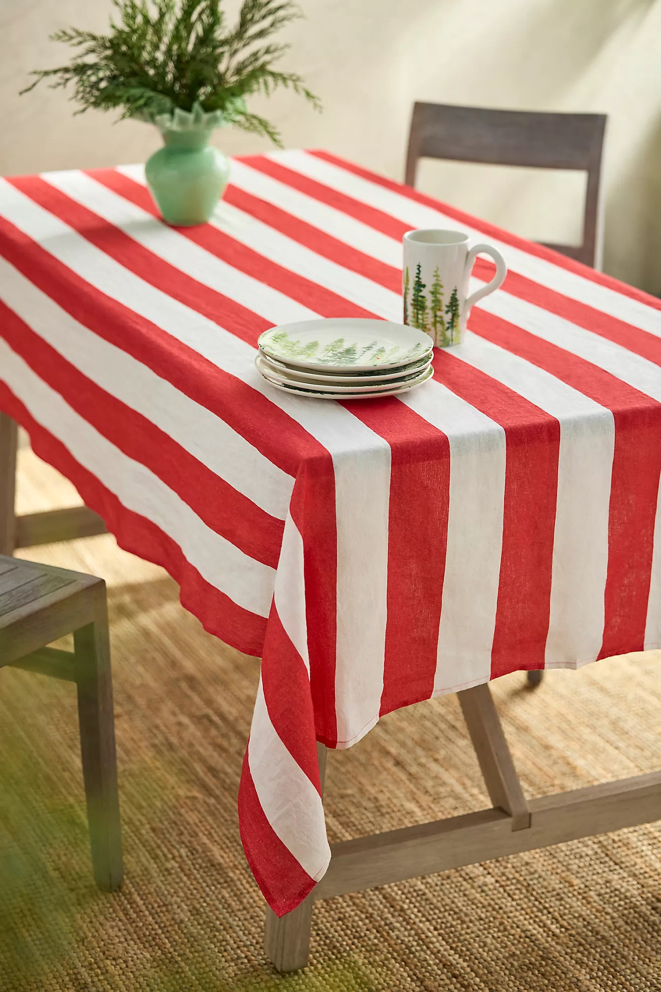 Red + White Stripe Linen Tablecloth | Anthropologie (US)