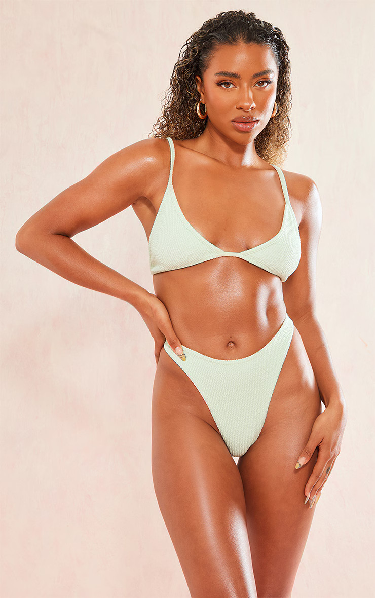 Mint Crinkle Triangle Bikini Top | PrettyLittleThing US