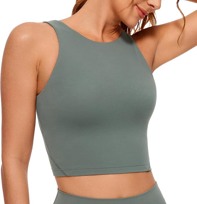 CRZ YOGA Womens High Neck Longline U Back Padded Crop Workout Tank Top Sports Bra | Amazon (US)