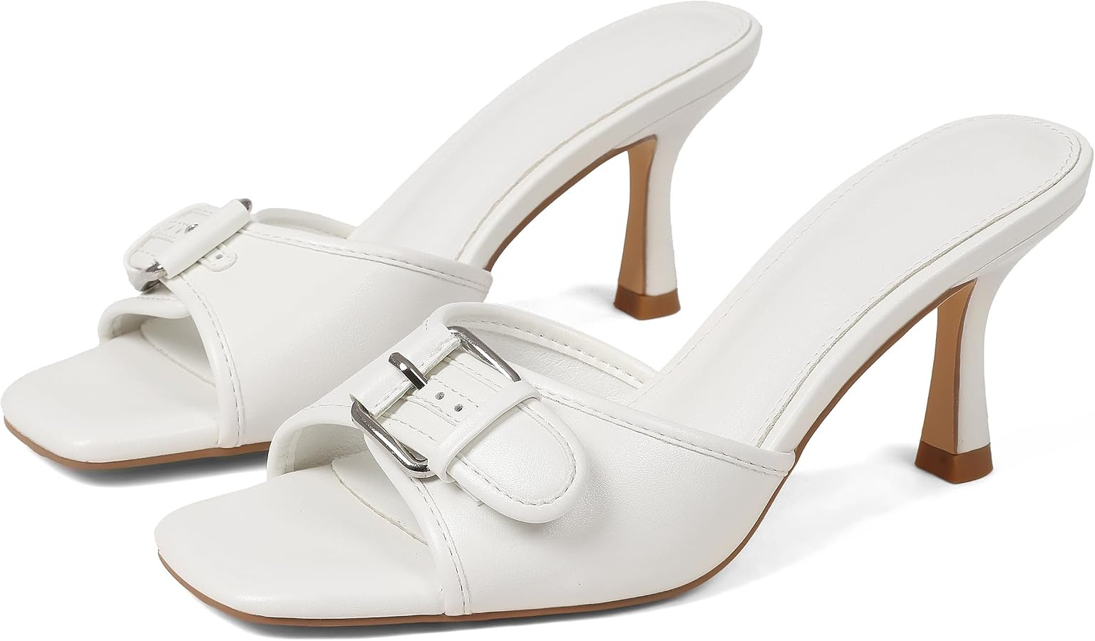 Goiphrri Kitten Heels for Women Heeled Sandals with Buckle Strap Sandal Open Toe Heels Slip On Su... | Amazon (US)