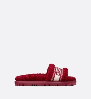 Dway Slide Scarlet Red Embroidered Cotton and Shearling | DIOR | Dior Beauty (US)