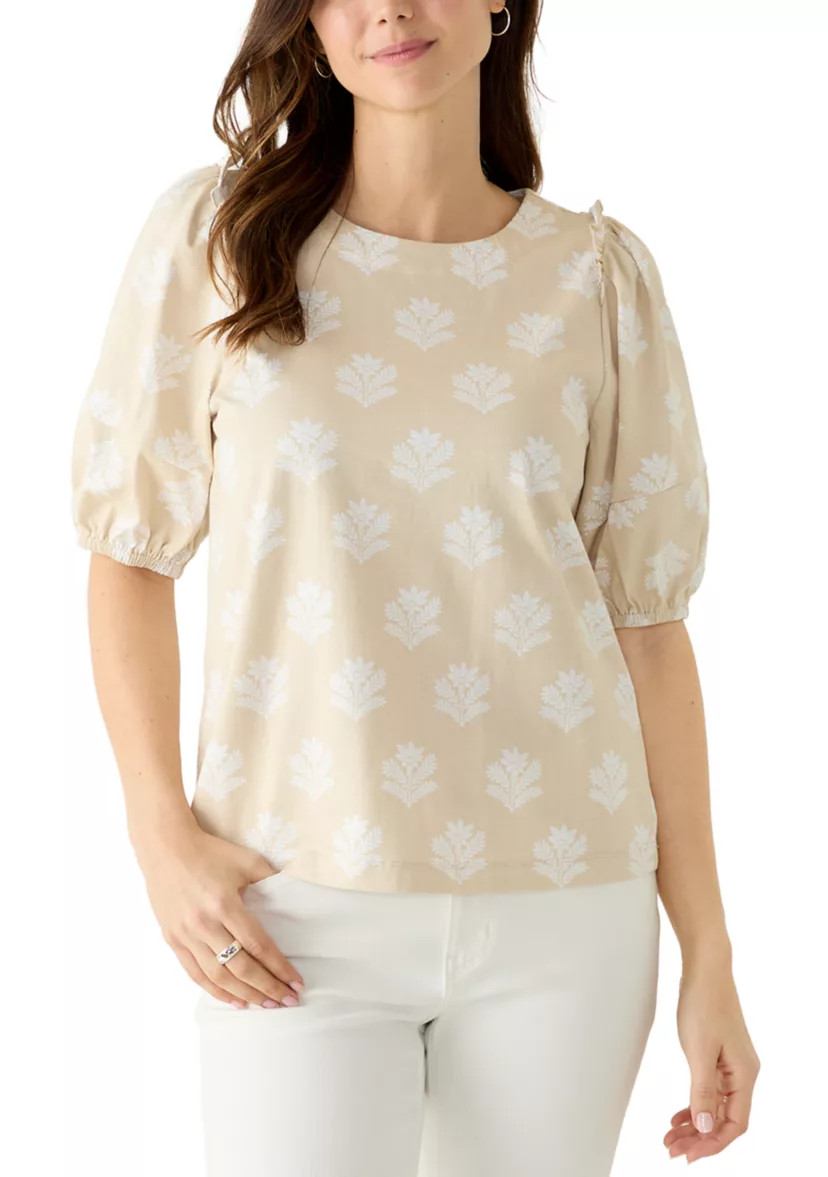 Women's Short Sleeve Ruffle Shoulder Knit Top | Belk