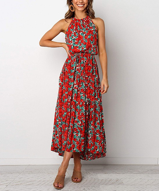 NXH Women's Maxi Dresses Red - Red Floral Sleeveless Maxi Dress - Women | Zulily