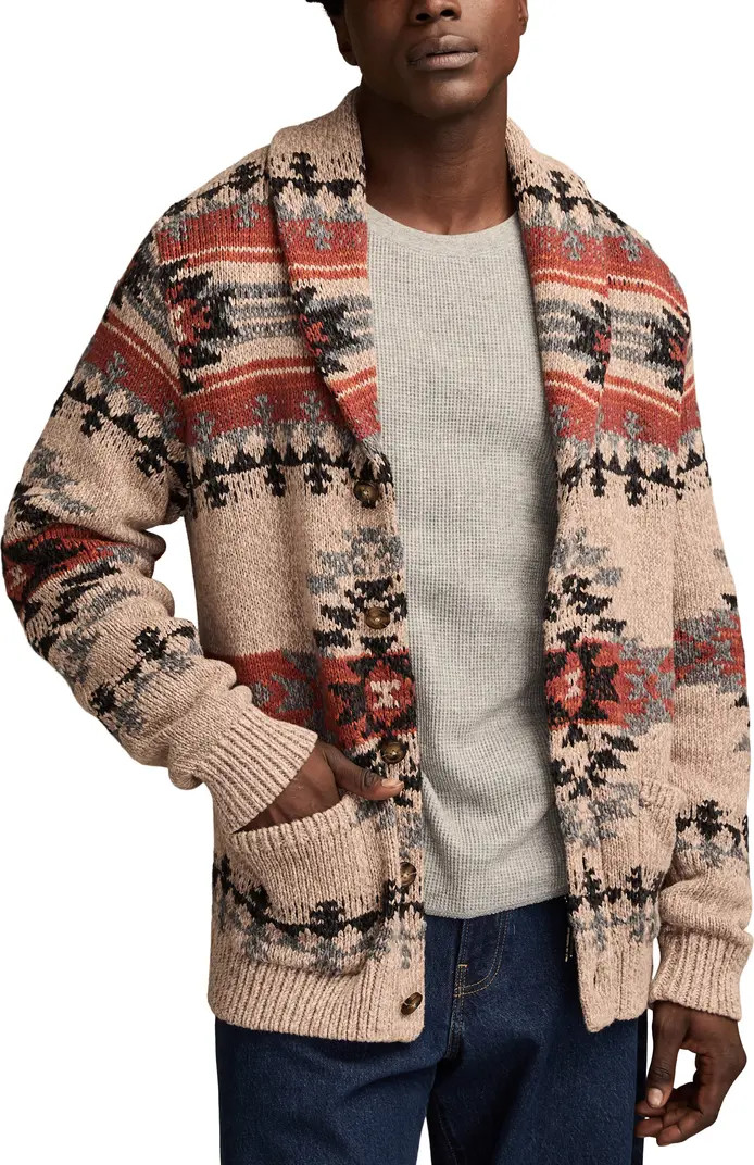 Intarsia Blanket Cotton Shawl Collar Cardigan | Nordstrom
