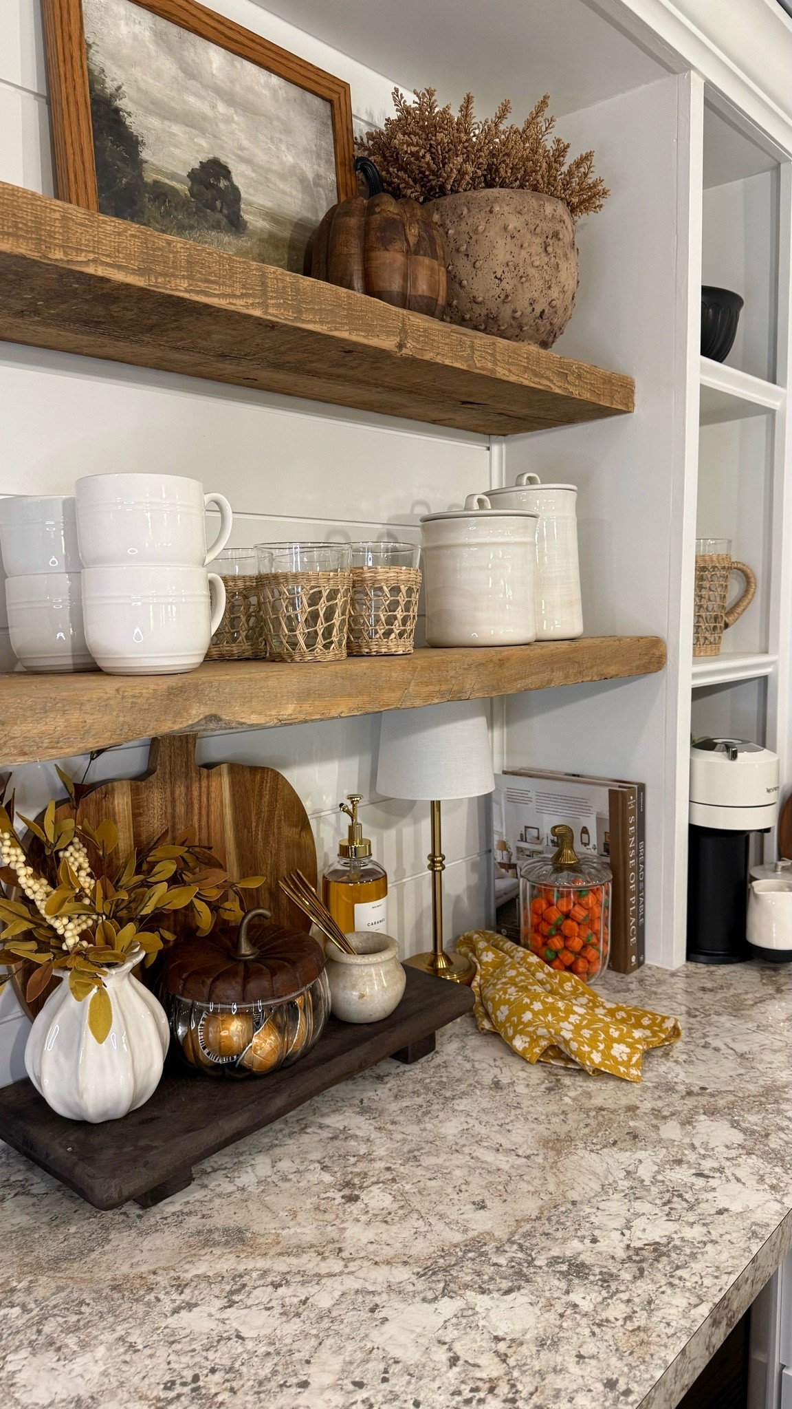 Fall Coffee Bar Styling
Follow @farmtotablecreations on Instagram for more cozy home styling ideas and finds.

I put together this warm and inviting coffee bar . 🍂☕ It’s the perfect little corner for slow mornings, seasonal sips, and cozy fall vibes.

#coffeeBar #coffeestation #fallkitchen #fallhomedecor #kitchendecor #openshelves #nespresso #kitchenstyling #kitchenorganization #kitchenstorage #coffeelover #fallcoffee #wayfairfinds #fallstyling #homedecorideas #seasonaldecor #coffeebarstyling #coffeebarideas #kitcheninspo #cozykitchen #kitchenvibes #smallspacesolutions #kitchencorner #falldecor

#LTKSaleAlert #LTKHome #LTKSeasonal
