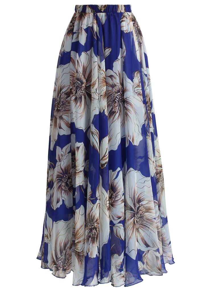 Marvelous Floral Maxi Skirt in Blue | Chicwish