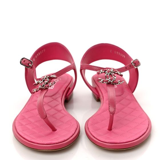 Lambskin CC Logo Thong Flat Sandals 36 Pink | FASHIONPHILE (US)