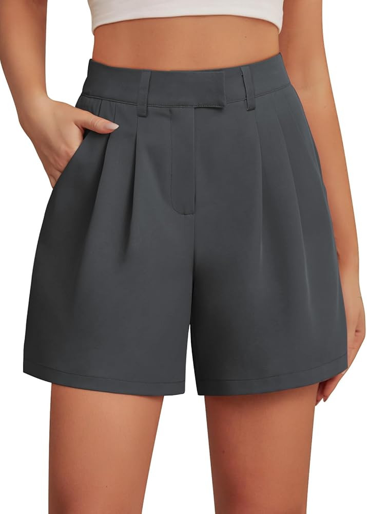 Feiersi Womens Casual Elastic Waist Wide Leg Suit Tailored Shorts Summer Dressy Work Shorts with ... | Amazon (US)