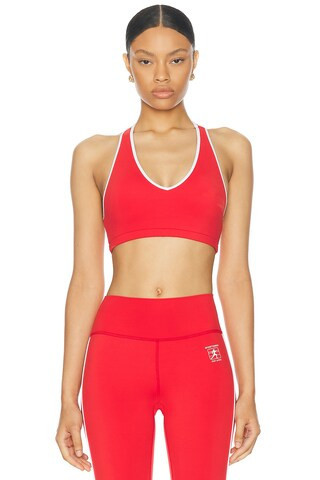 Sporty & Rich Runner Box V-Neck Sports Bra in Red | FWRD 