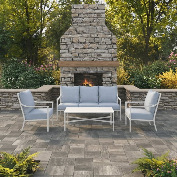 My Texas House Cambria 4-Piece Outdoor Patio Conversation Set, White/Blue | Walmart (US)