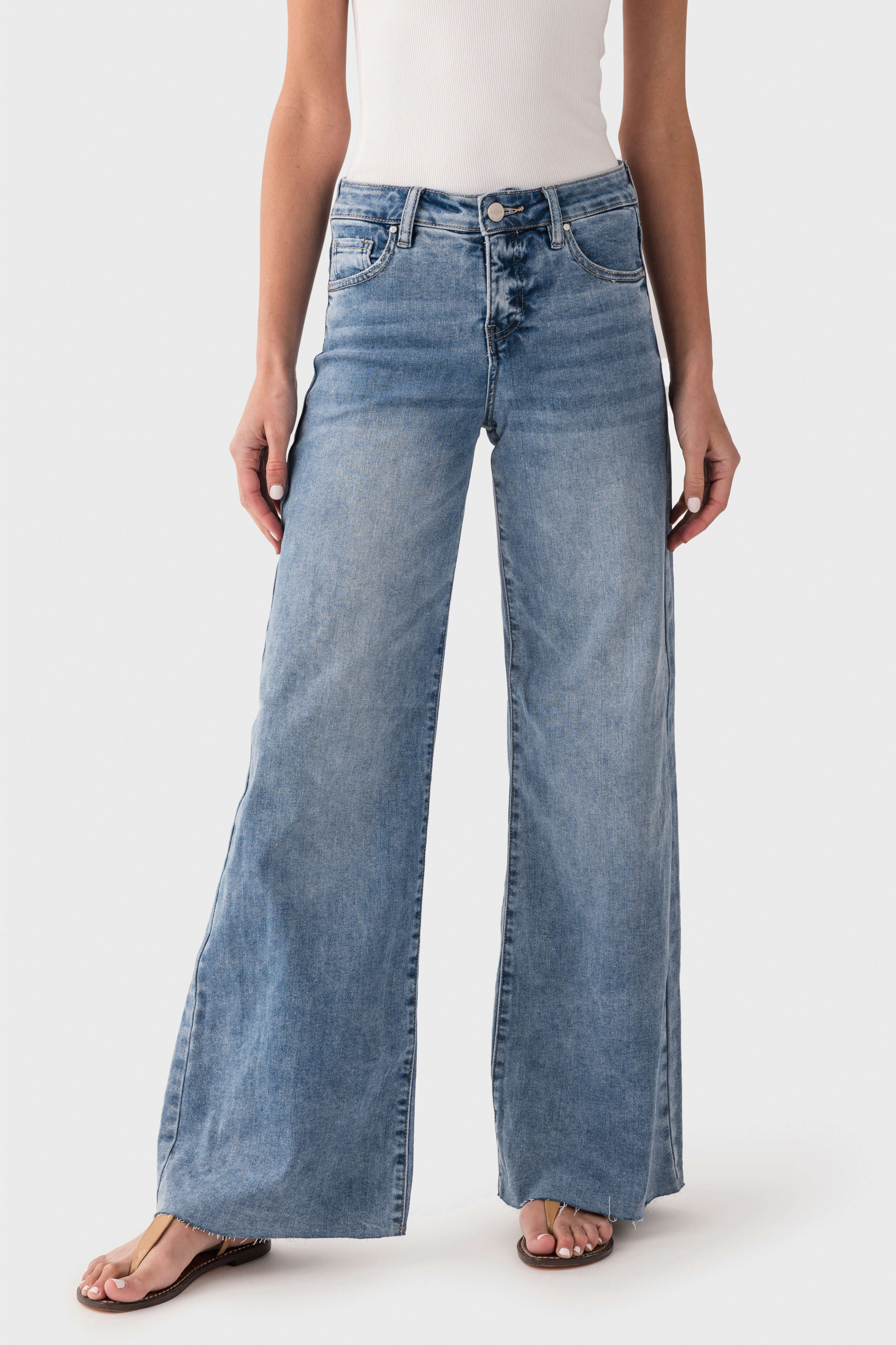 Risen Sunny Tummy Control High Rise Ankle Palazzo Jeans | Social Threads